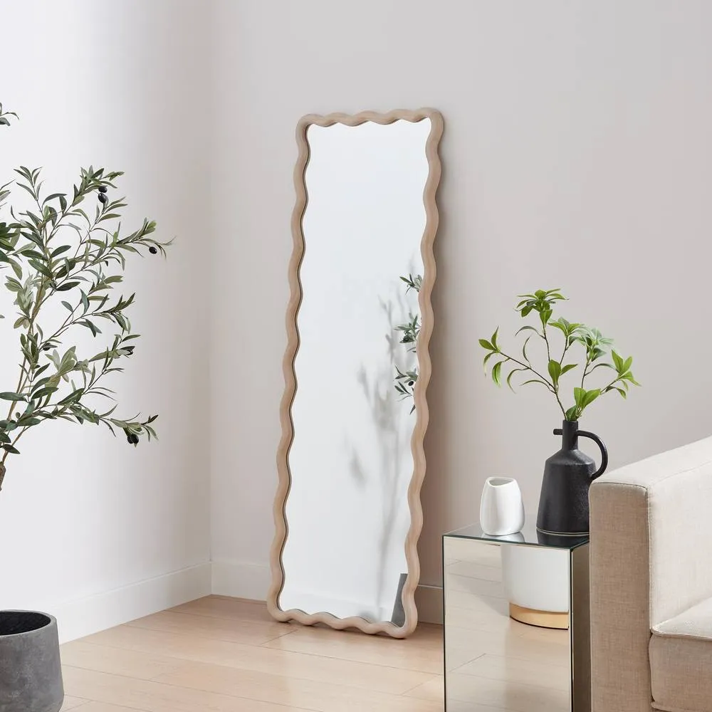 FurnitureboxUK Damaris Wood Full Length 150x50cm Wavy Rectangle Wall Mirror in Brown