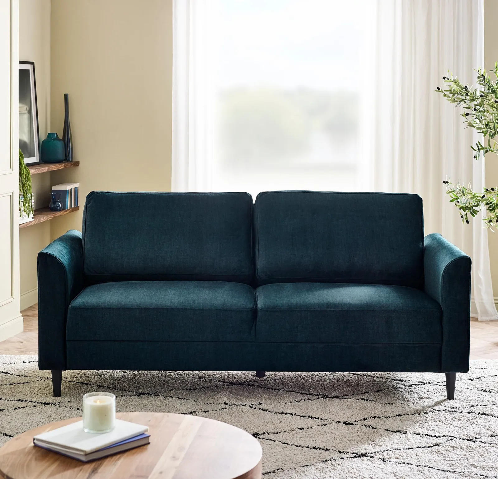 FurnitureboxUK Logan Fabric 3 Seater Sofa in Blue 2