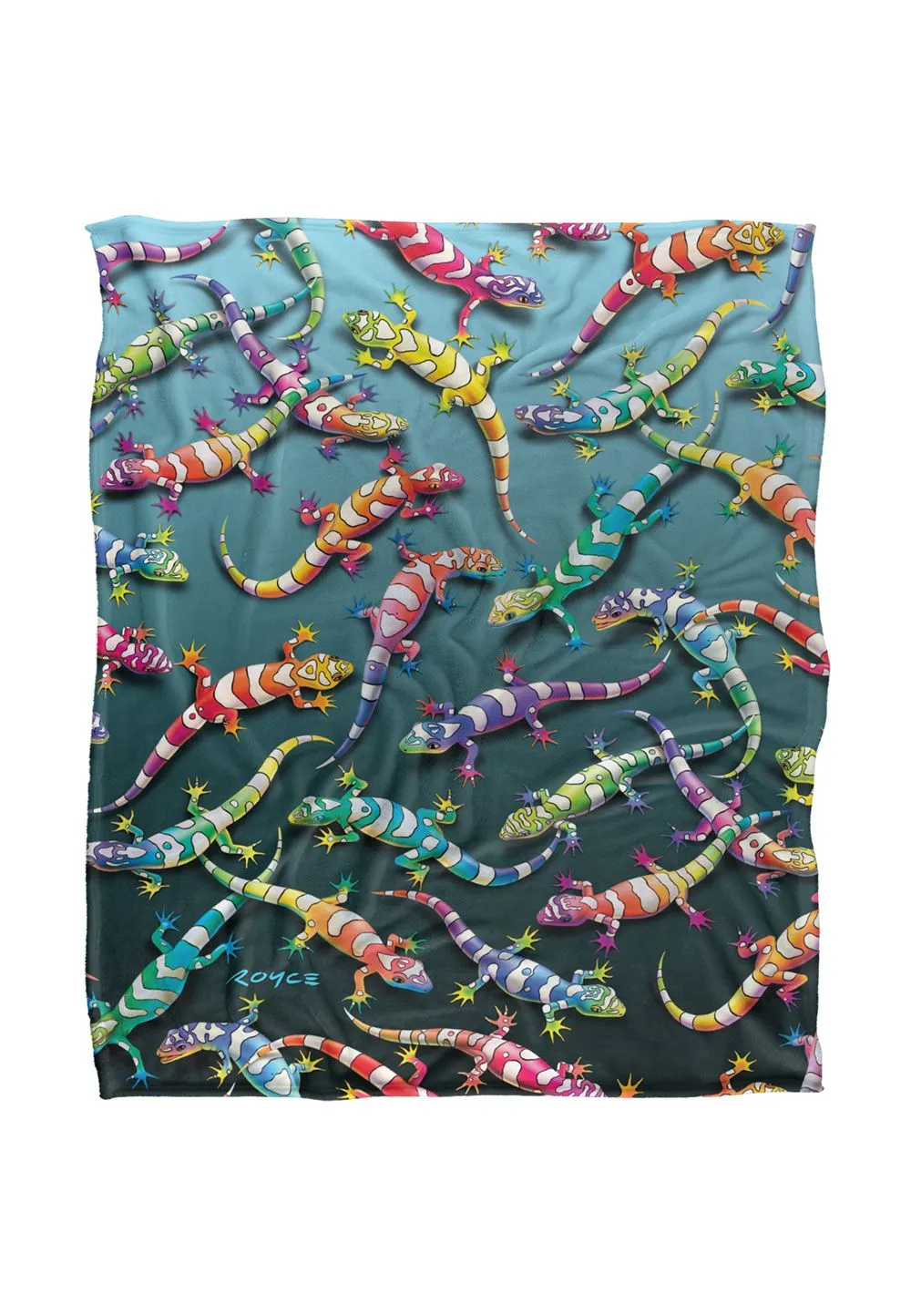 JQ Licensing Royce Mcclure Rainbow Geckos Pattern Silky Touch Super Soft Throw Blanket 152 X 127 cm in White
