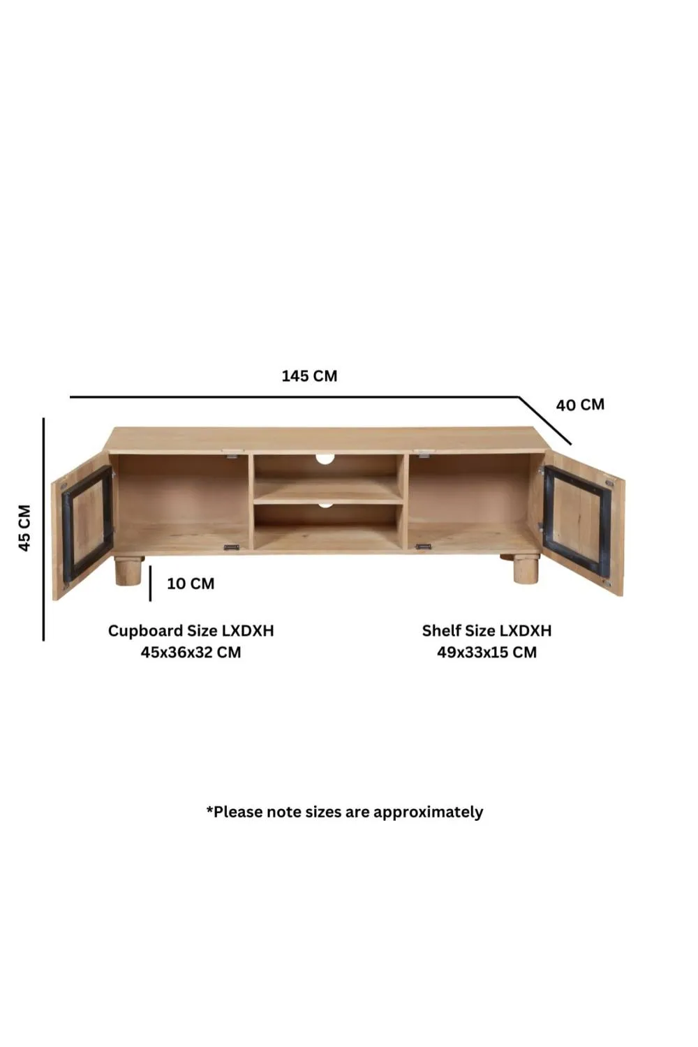 IH Design Yealmpton Fluted Mango Wood TV Cabinet with Shelf in Brown 5