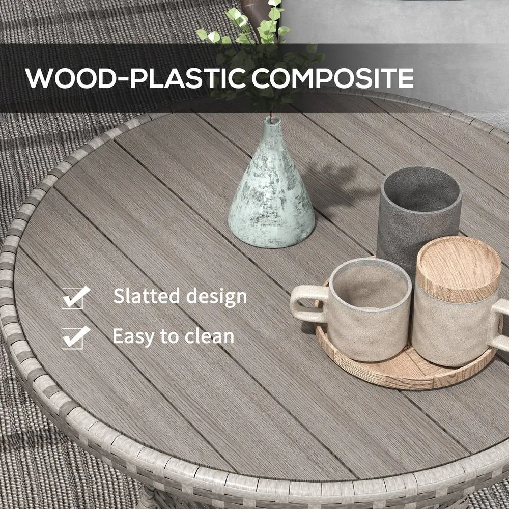 OUTSUNNY 70cm Outdoor PE Rattan Dining Table with Wood-plastic Composite Top, Grey 6