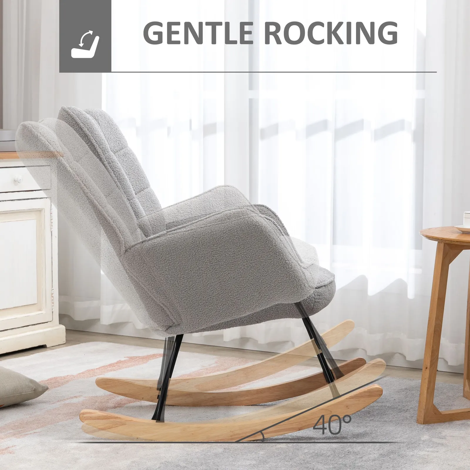 HOMCOM Wingback Rocking Chair for Nursing w/ Steel Frame Light Grey 4