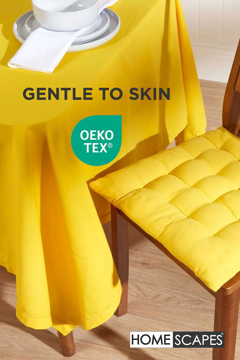 Homescapes 4 Pack Seat Pads Luxury 100% Cotton Indoor Outdoor Garden Cushion, 40cm in Yellow 3