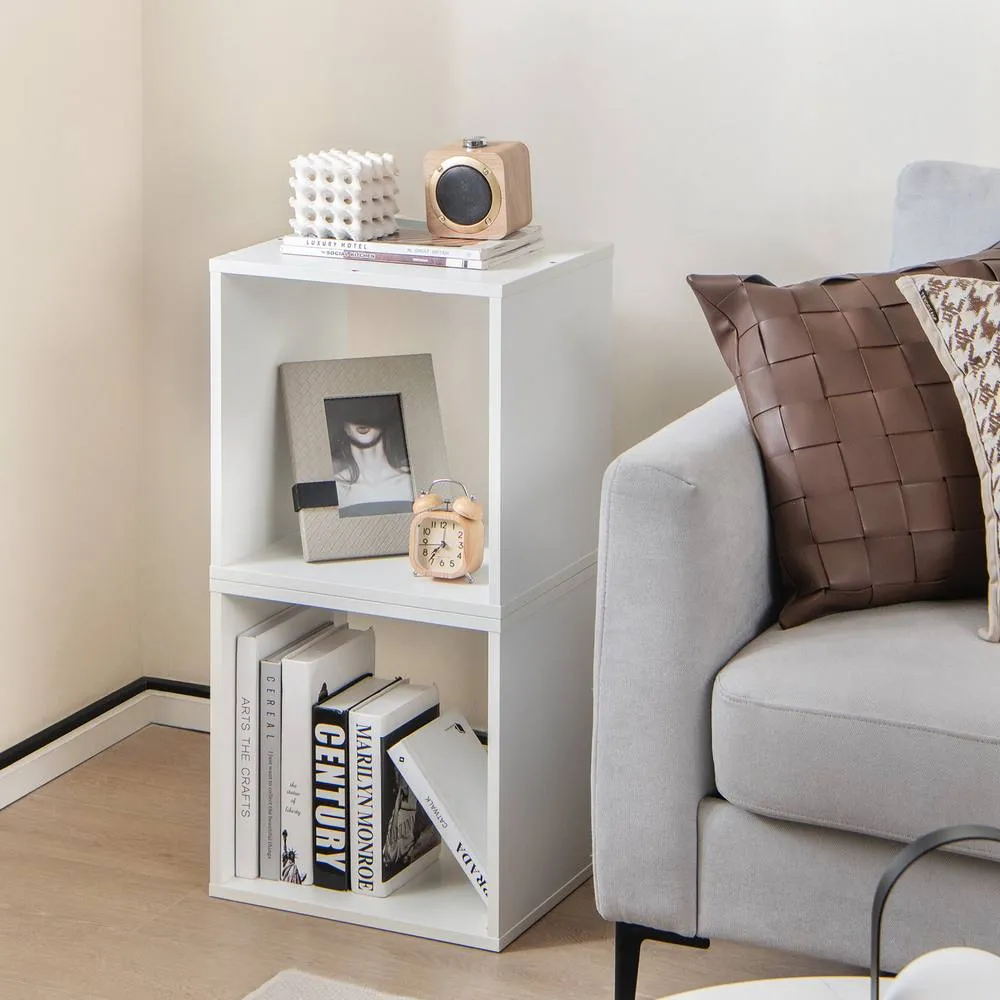 Costway Set of 2 Cube Storage Organizer Stackable Open Bookcase Display Rack Bookshelf in White 3