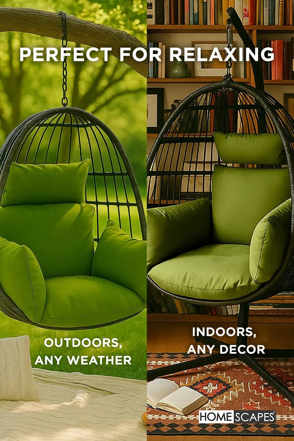 Homescapes Luxury Soft Waterproof Egg Chair Cushion Swing Chair Garden Seat in Green 5