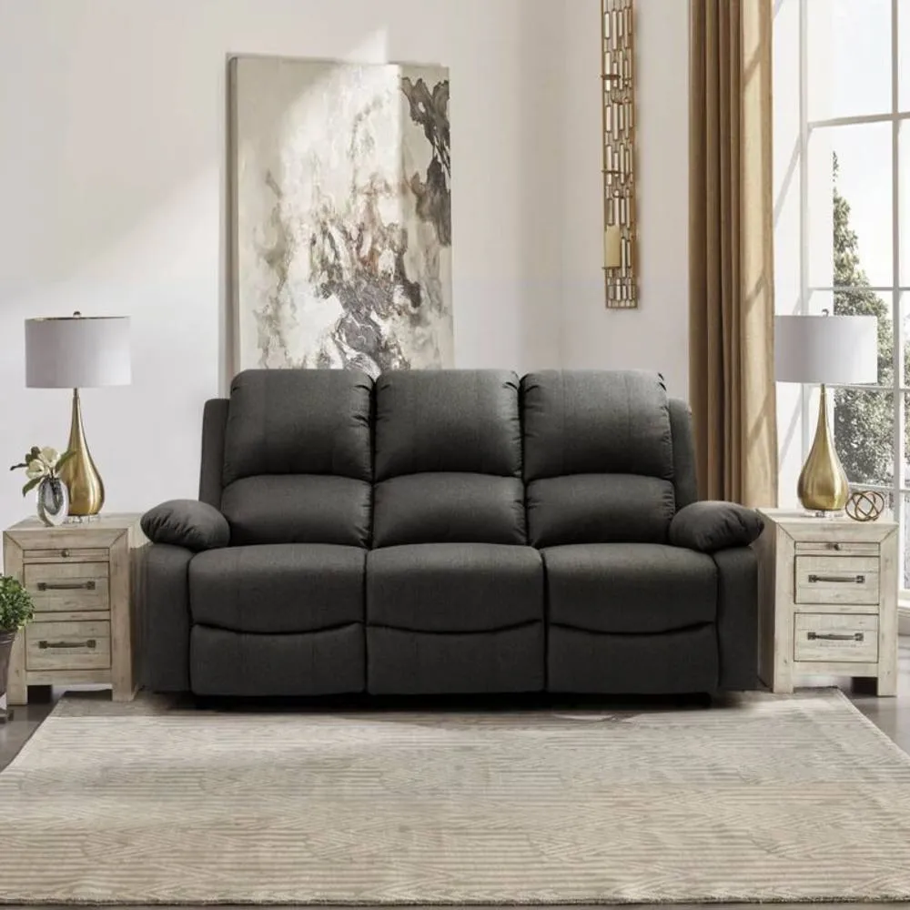 Comfy Living Ltd Luxury Fabric Reclining 3 Seater Sofa in Dark Grey 1
