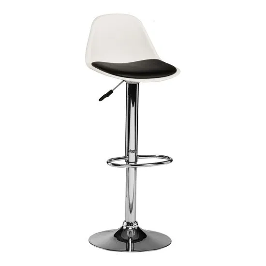 Xian Bar Stool In White With Black PU Seat And Chrome Base