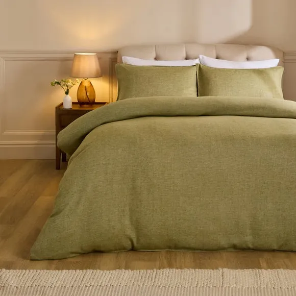 Herringbone Organic 100% Brushed Cotton Duvet Cover & Pillowcase Set 1
