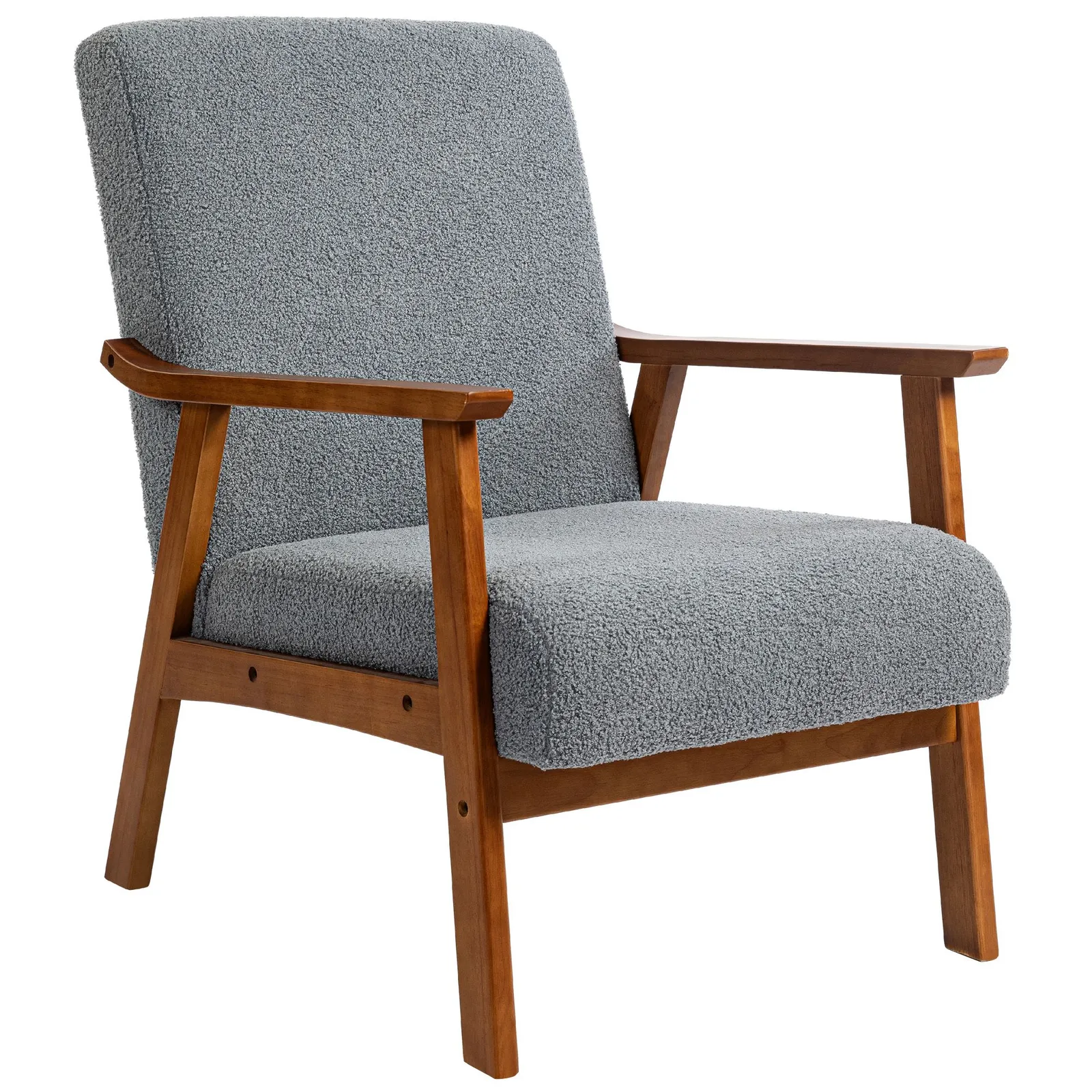 HOMCOM Boucle Accent Chair Armchair W/ Wide Seat for Living Room Bedroom in Grey