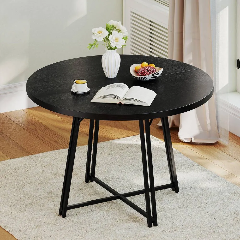 Costway 118CM Dining Table Round Kitchen Table Modern Diner Table in Black 4