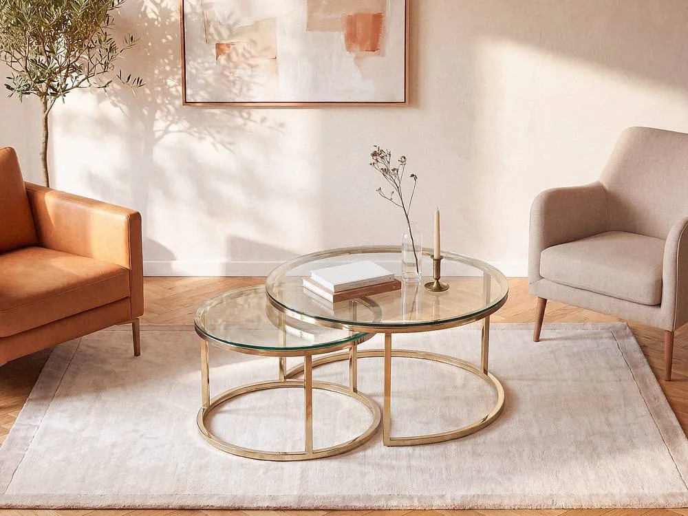 Vente-unique Nesting Coffee Tables In Tempered Glass & Stainless Steel - Gold in Clear 3