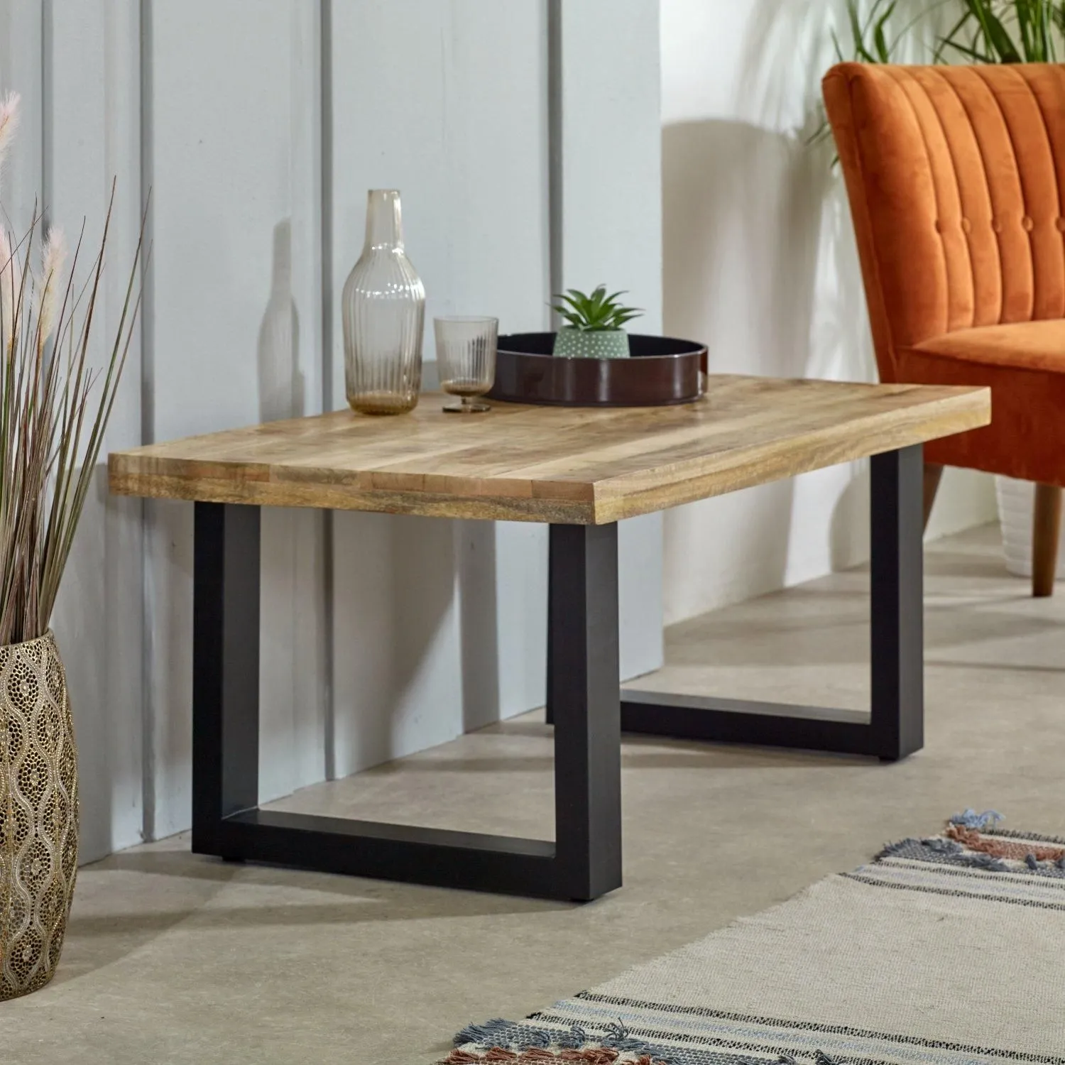 IH Design Bratton Mango Wooden & Metal Coffee Table in Brown 2