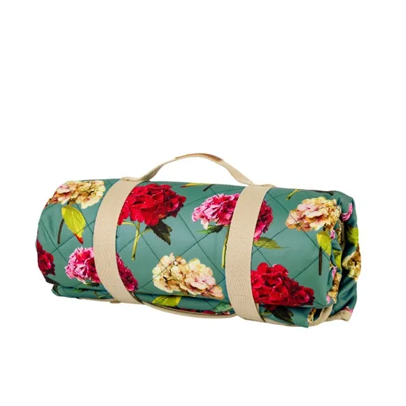 Navigate Sarah Kelleher Teal Rose Print Quilted Picnic Blanket 3