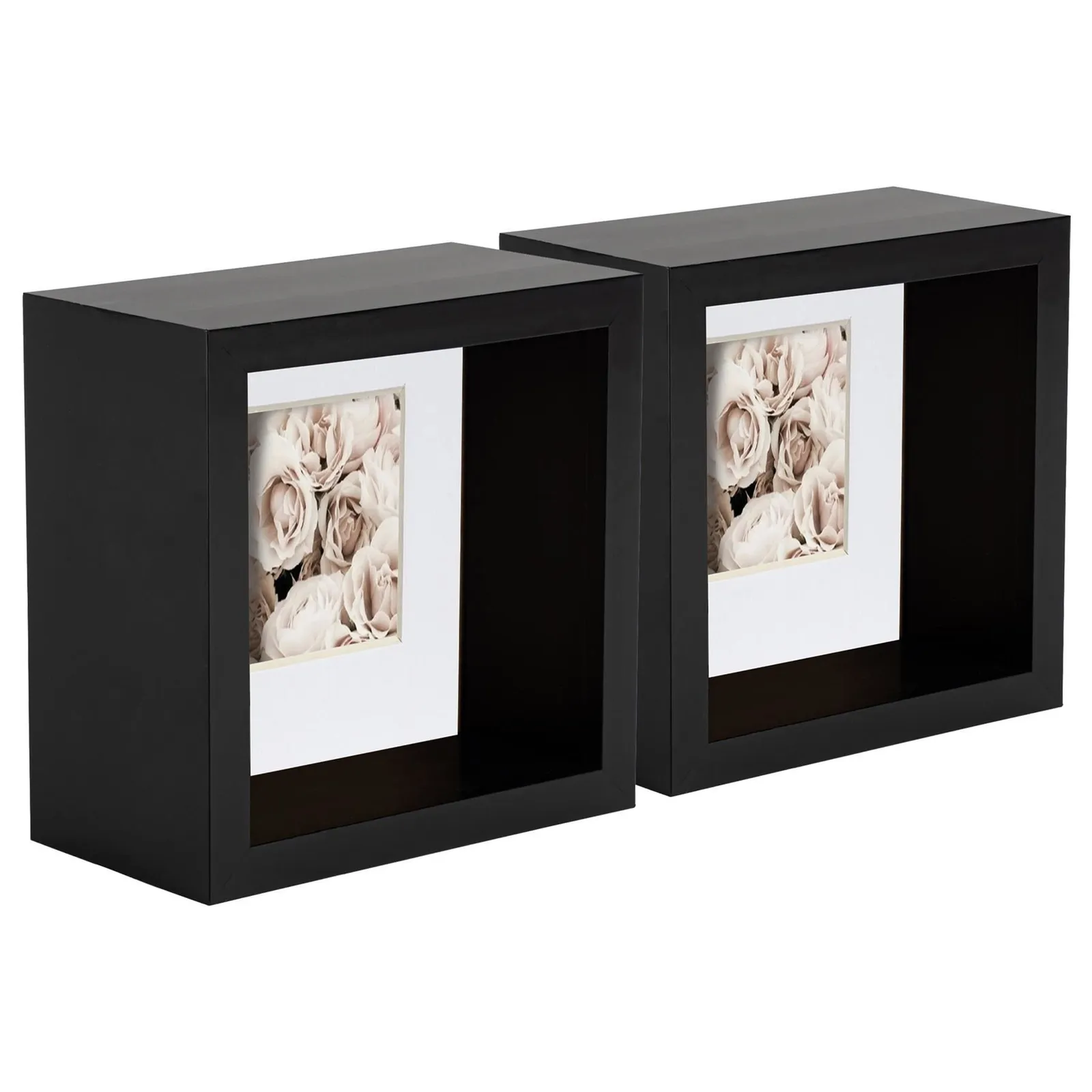 Nicola Spring 3D Deep Box Photo Frames - 4 x 4" with 2 x 2" Mount - White Mount - Pack of 5 in Black