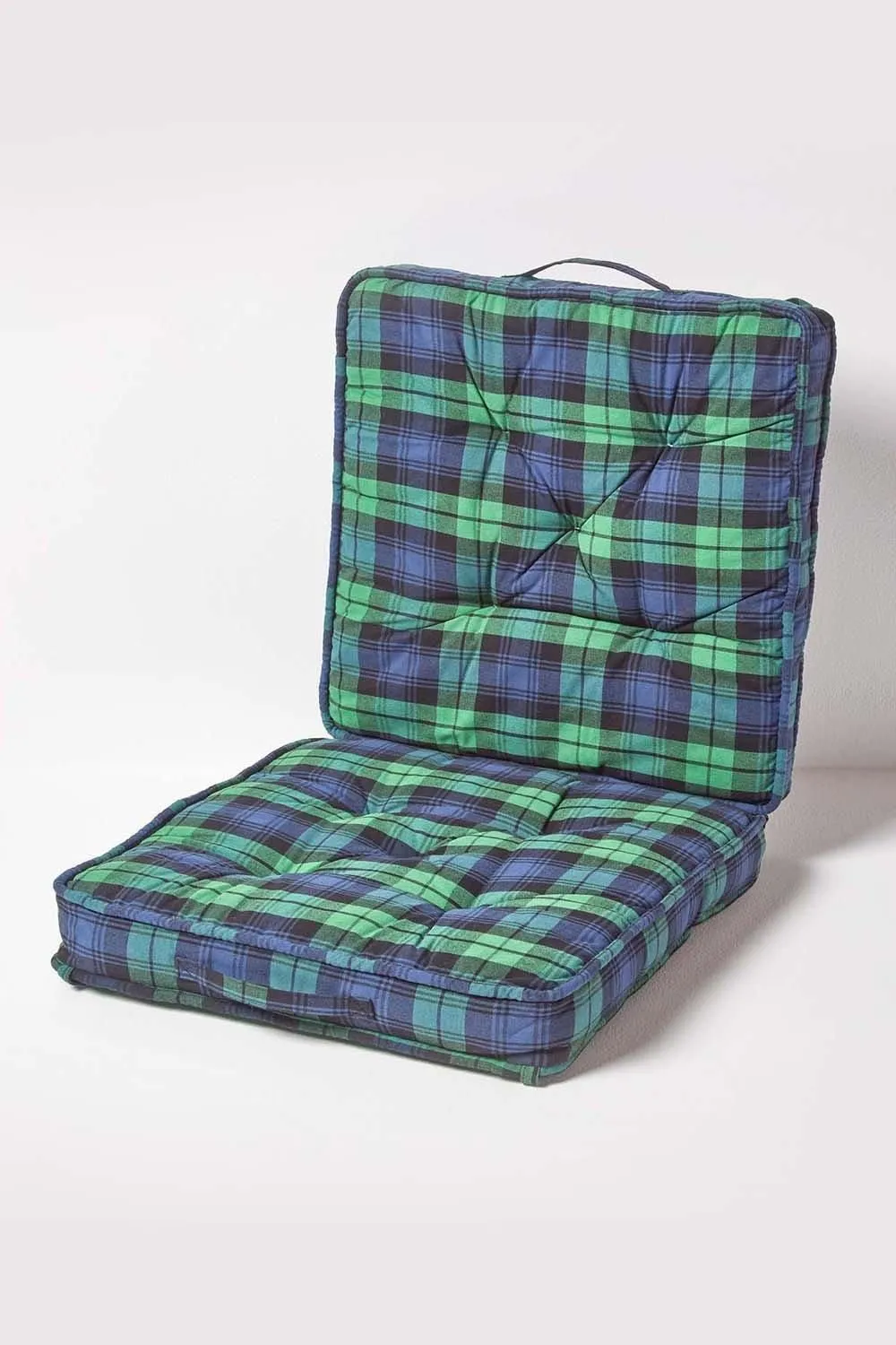 Homescapes Blackwatch Tartan Cotton Travel Support Booster Cushion in Green