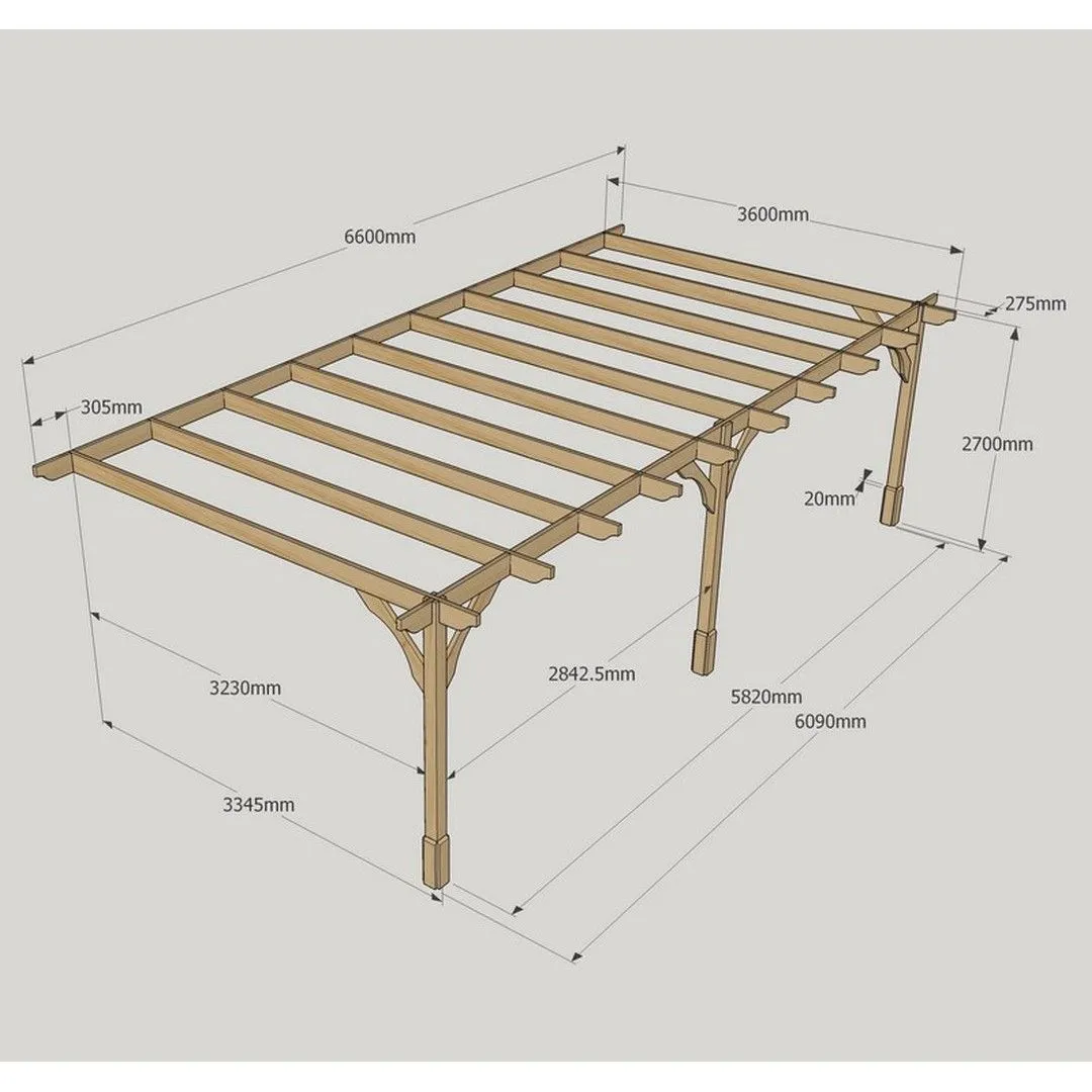 Rutland County Garden Furniture Ltd Wall Mounted Premium Pergola 3 Posts, L360 x W660 x H270 cm, Brown 5