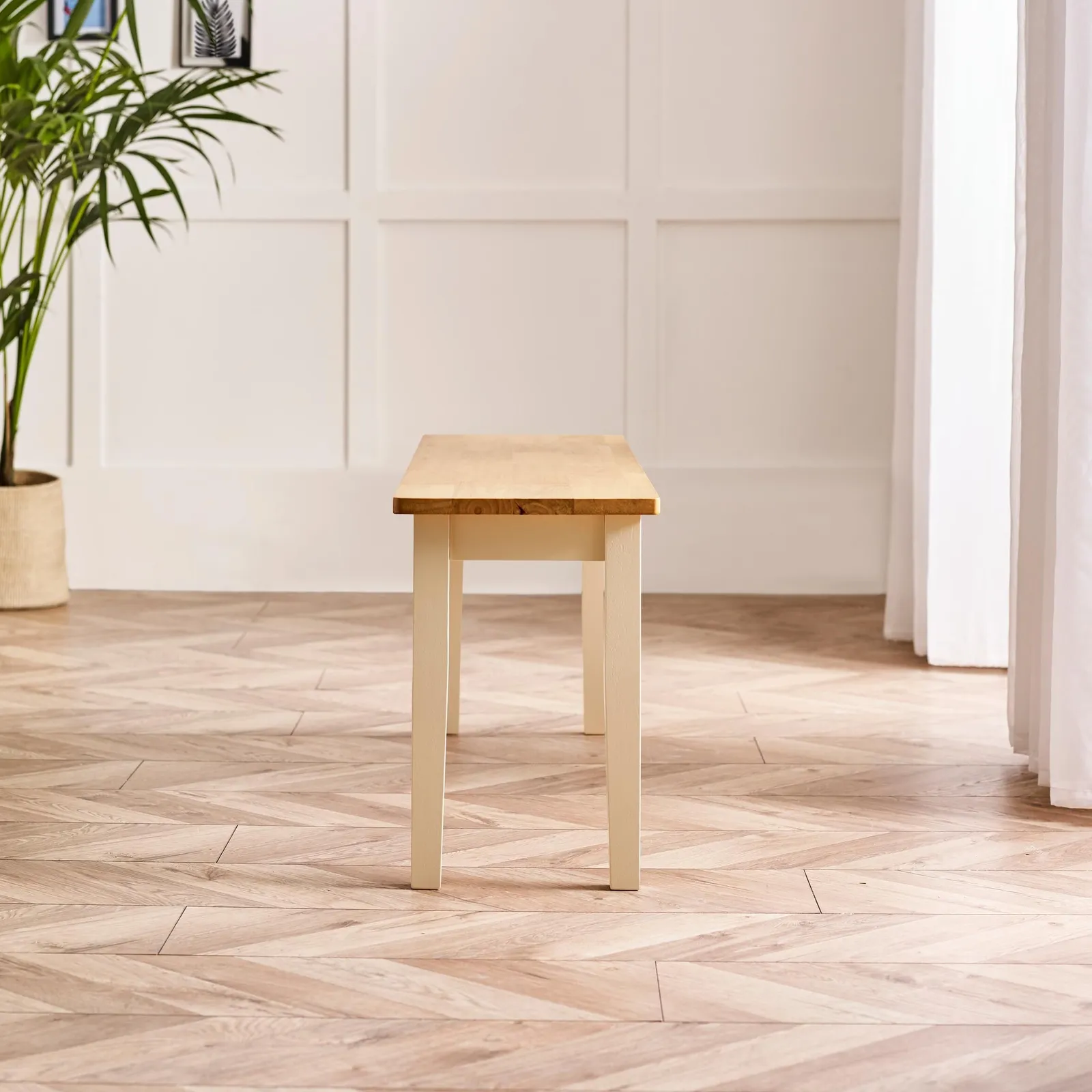 FurnitureboxUK Tenby Small Cream & Oak Coloured Wooden Dining Bench in Light Oak 3