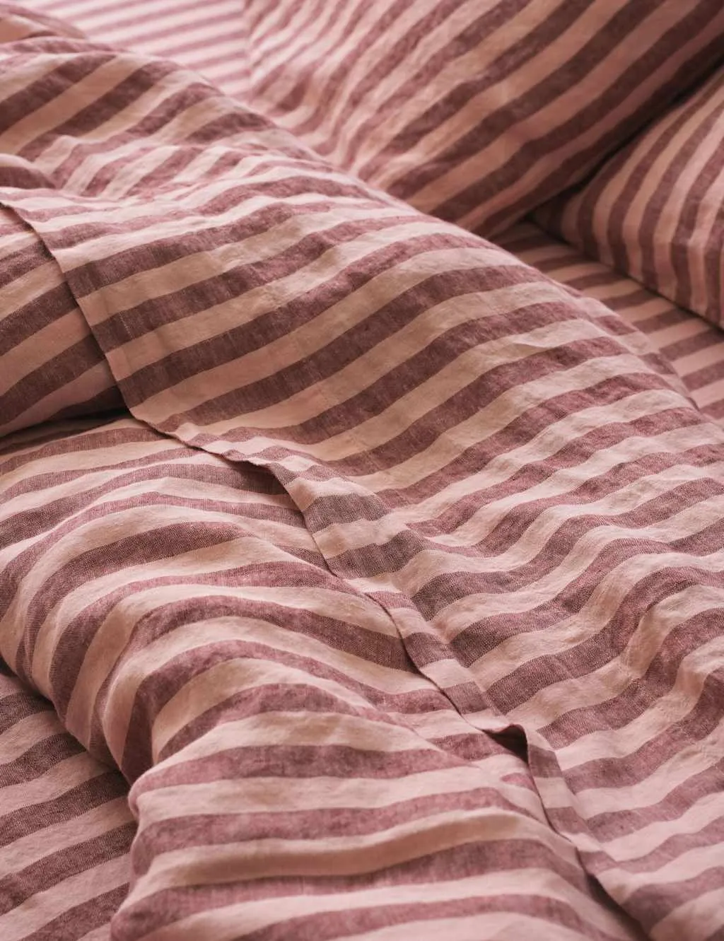 Piglet In Bed Pure Linen Striped Flat Sheet Pink Mix