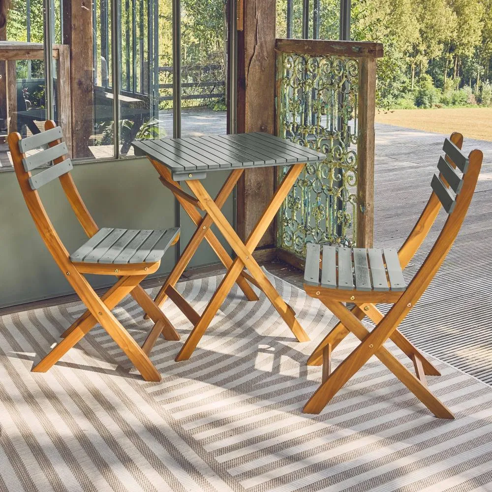 sweeek Acacia wood garden table, 2 folding chairs in Khaki