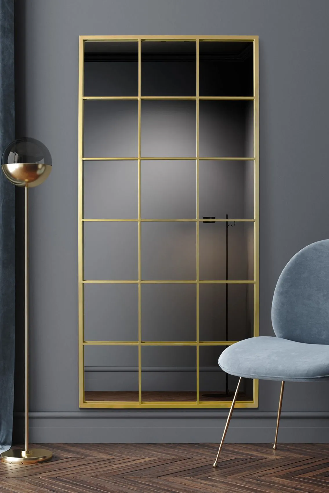 MirrorOutlet The Fenestra Gold Window Leaner / Wall Mirror 69" X 33" 174CM X 85CM