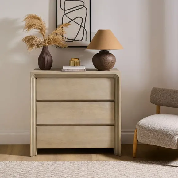 Romy Wide 3 Drawer Chest, Mango Wood
