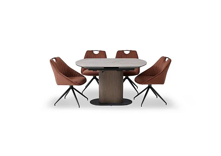 Petra Swivel Extending Dining Table and 4 Swivel Chairs