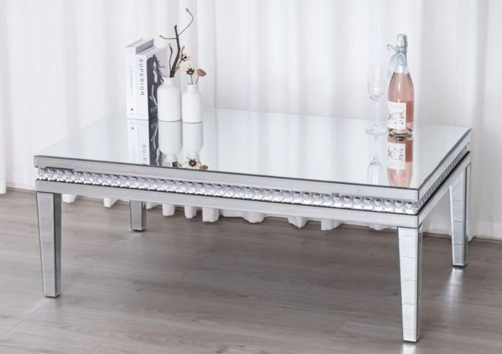 Comfy Living Ltd Mirrored Coffee Table with Crystal Detail in Silver