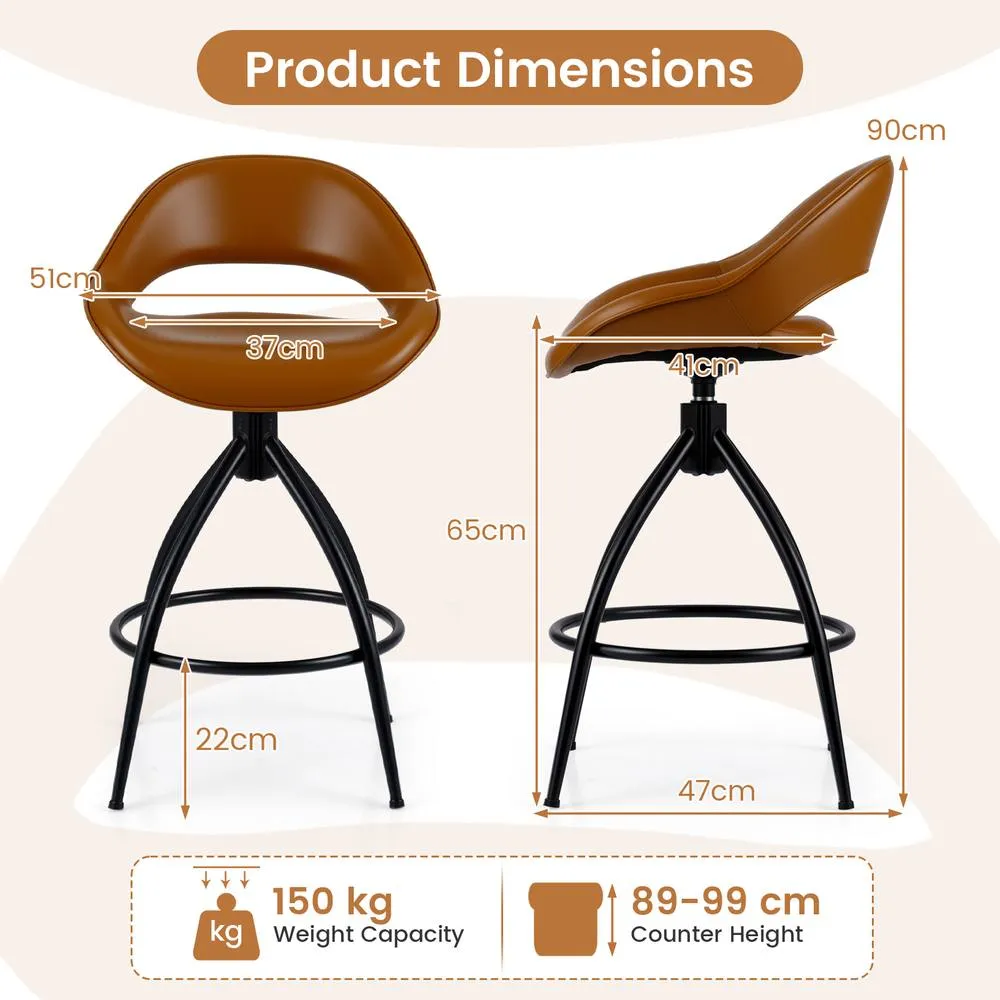 Costway 2PCS Swivel Bar Stools Upholstered Counter Height Bar Chair w/Footrest 2