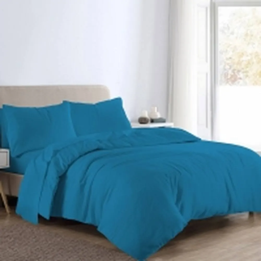 Homes-Linen Flannelette Plain Reversible Duvet Cover Set with Pillowcases in Teal