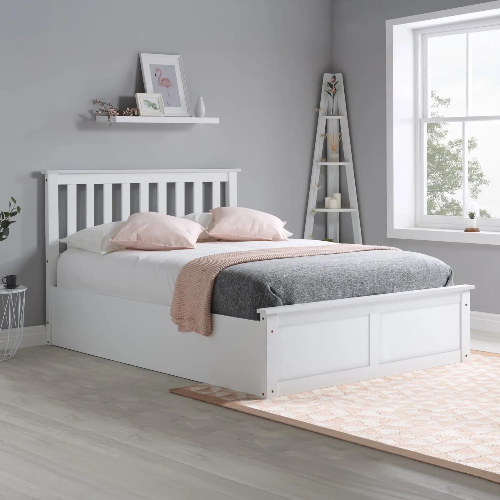 Phoenix - Single - White Wooden Ottoman Storage Bed Frame - Slatted Headboard - 3ft - Happy Beds 1