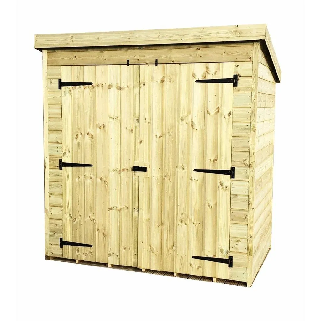 Marlborough 6 x 6 Pressure Treated Pent Garden Shed with Double Doors in Natural 2