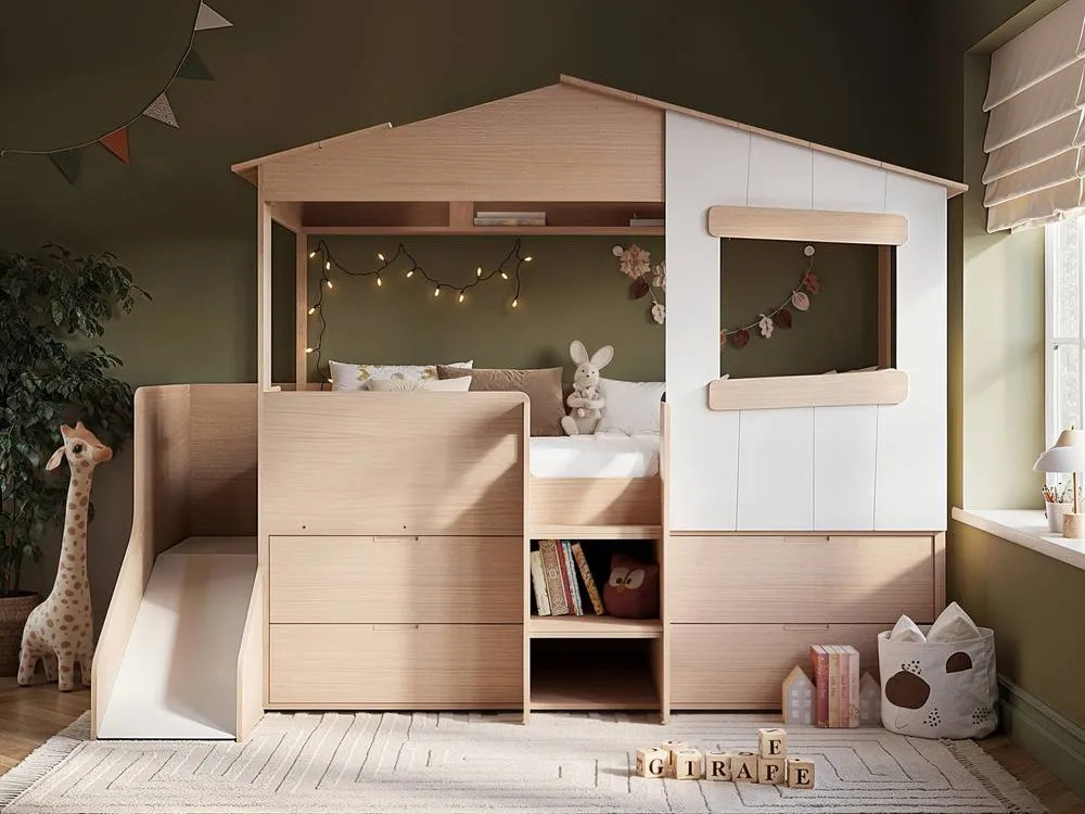 Flair Dreamland House Midsleeper with Slide & Storage in Brown 2
