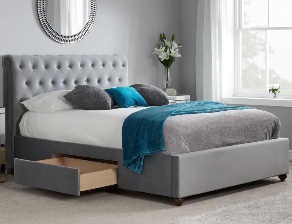 Marlow Grey Velvet Fabric 2 Drawer Storage Bed - 6ft Super King Size