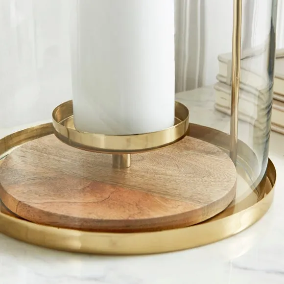 Gold and Wood Curved Lantern 3
