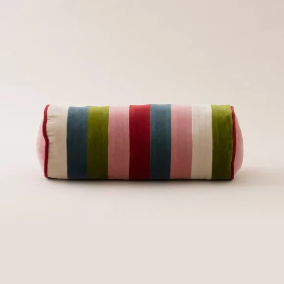 Clara Multicoloured Stripe Velvet Bolster Cushion 3