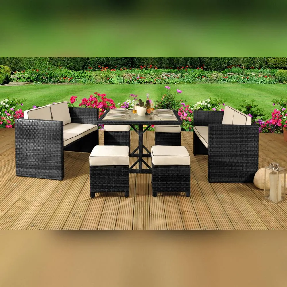 Comfy Living Ltd 7 Piece Rattan Garden Furniture Set in Black