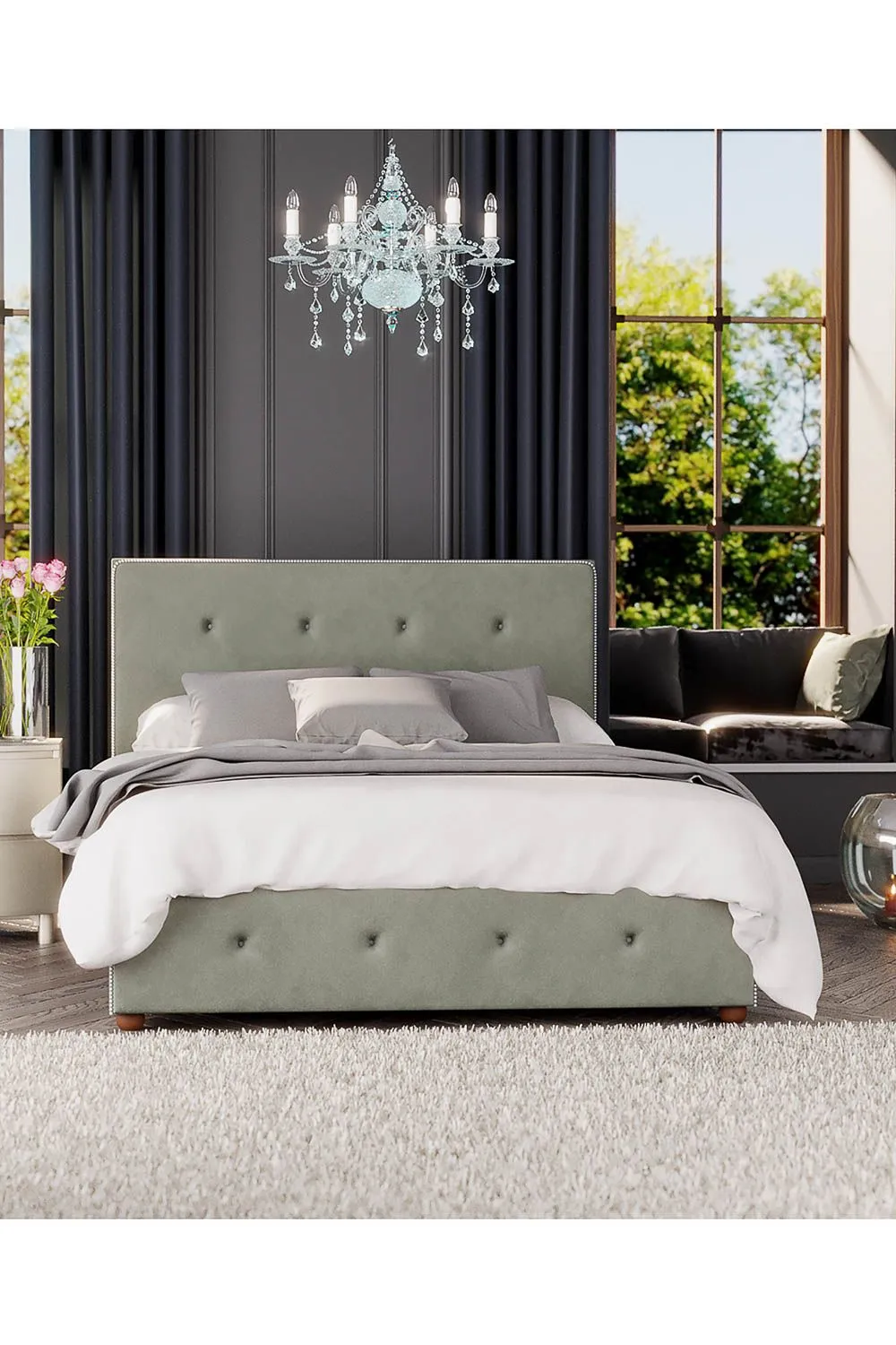 Laurence Llewelyn-Bowen Hesper Ottoman Storage Bed in Plush Velvet Fabric, Custom Made in Duck Egg Blue 5