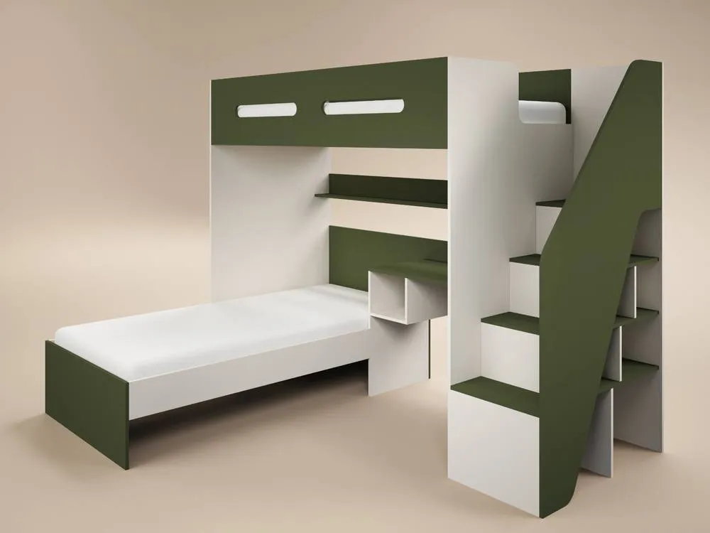 Flair Alpha Bunk Bed with LED Beige & Green 4