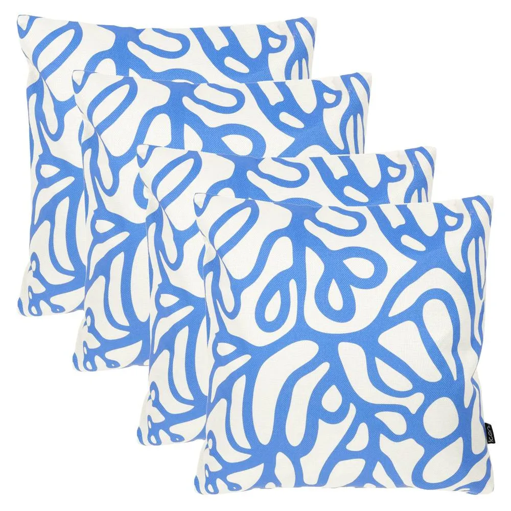 icon 4 Pack Cushion 43x43 Kyoto Fabric - Squiggle Leaf Blue