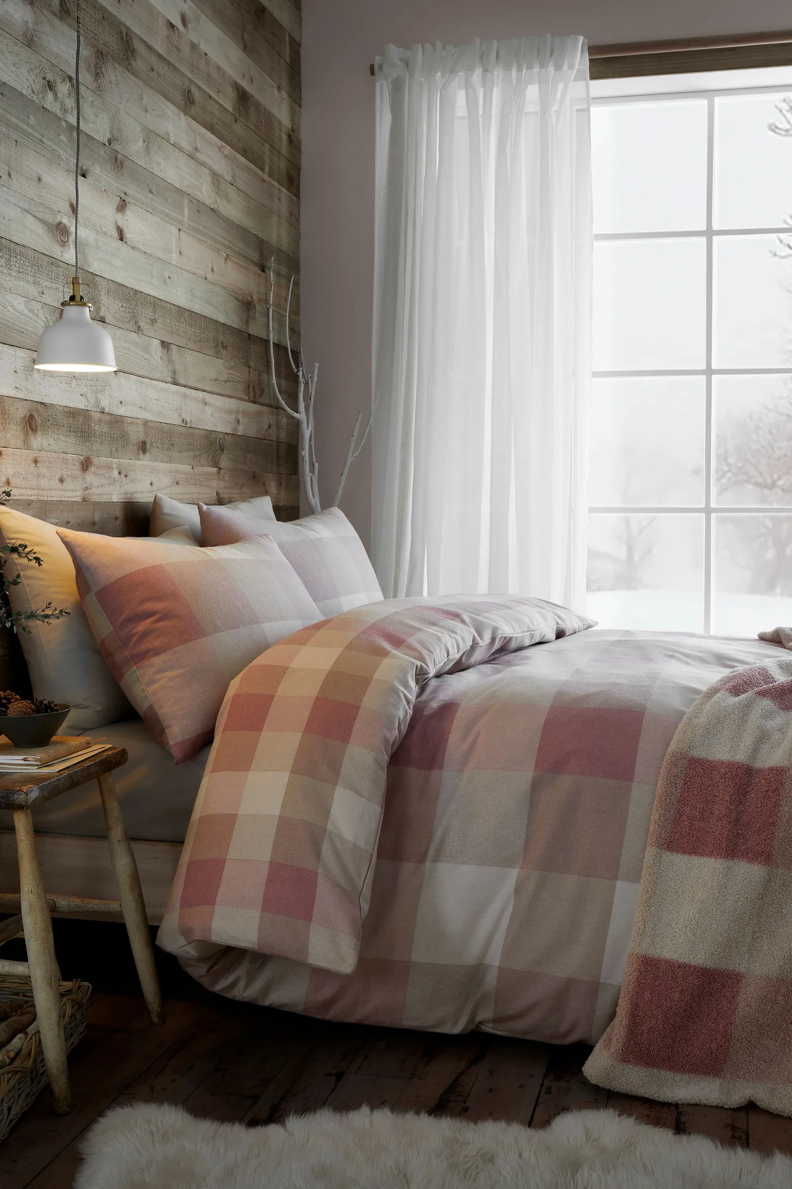 Appletree 'Ashford Check' Brushed 100% Cotton Duvet Cover Set in Natural 4