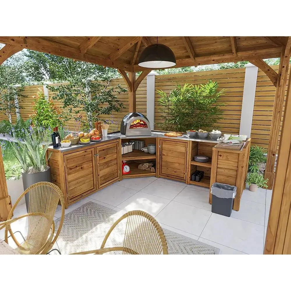 Dunster House Garden Kitchen Unit W2.5m x D2m / W7'9" x D6'9" With Stainless Steel Countertop, UNIT I in Brown 2