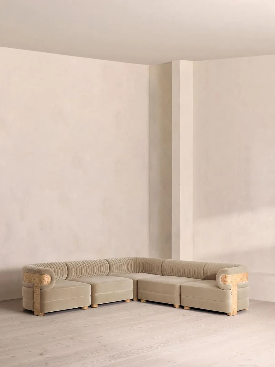 Caleb Modular Sofa, Corner Sofa, Velvet, Oyster, Blonde Burl