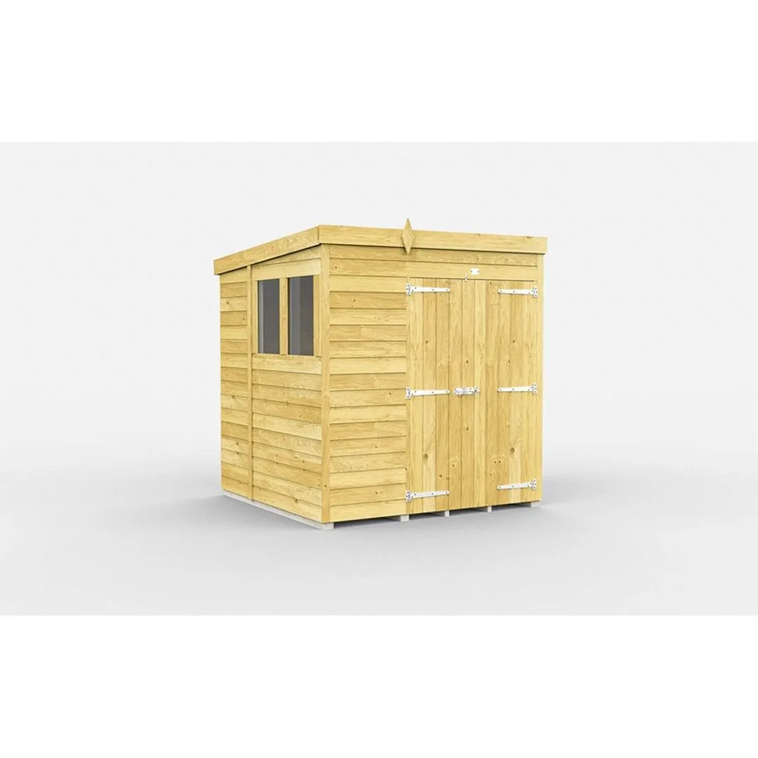 Buttercup Farm 6 x 6 Feet Pent Shed - Double Door W/ Windows - L178 x W185 x H201 cm in Brown