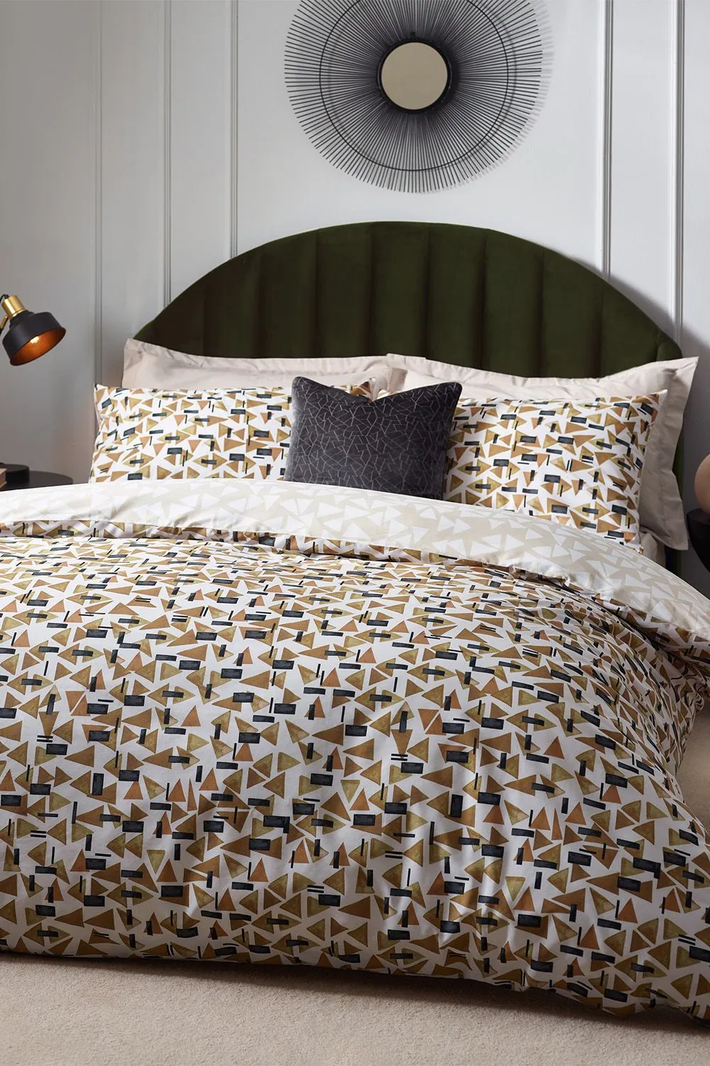HOEM City Abstract Geometric Cotton Rich Reversible Duvet Cover Set in Light Brown