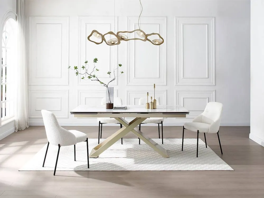 Vente-unique 6 - 10 Seater Extendable Dining Table In Ceramic, Tempered Glass, and in White