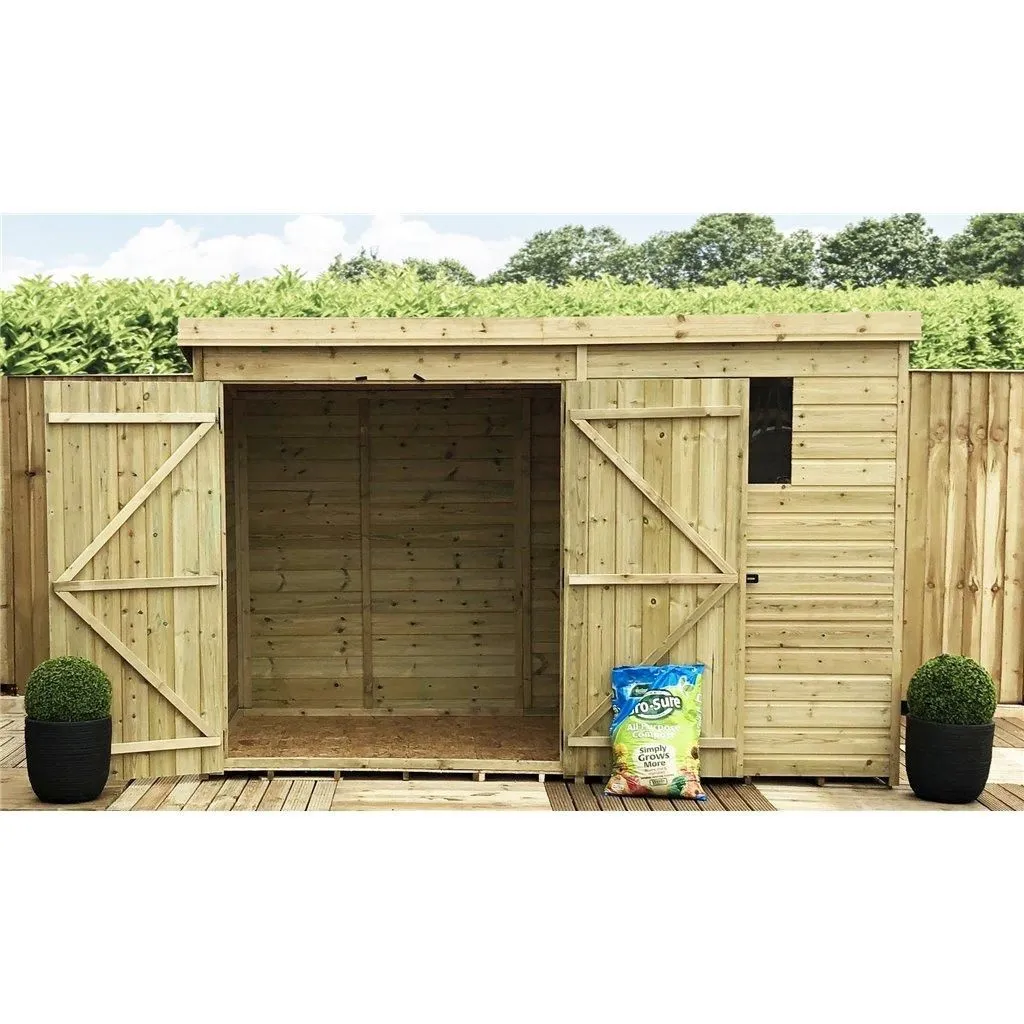 Marlborough 10 x 6 Pressure Treated Pent Garden Shed with Double Doors in Natural 5