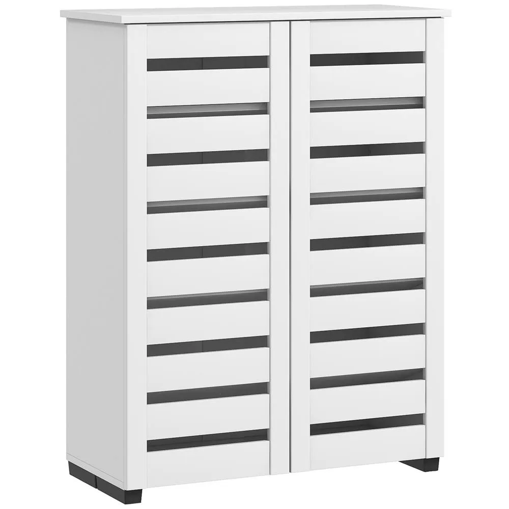 HOMCOM Shoe Storage Cabinet with Slatted Doors for 15 Pairs of Shoes White 2