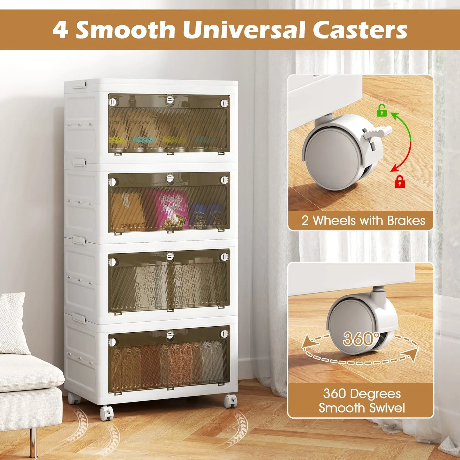 Costway 4-Tier Stackable Storage Bins Bedroom Collapsible Storage Boxes in White 5