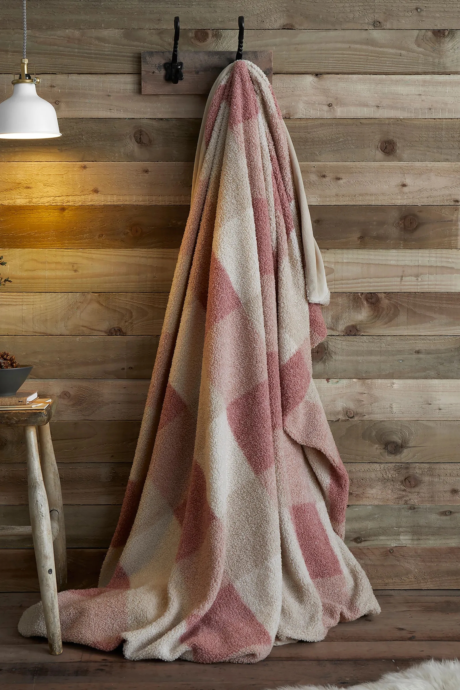 Appletree 'Ashford Check' Boucle Check & Sherpa Reverse Throw in Natural