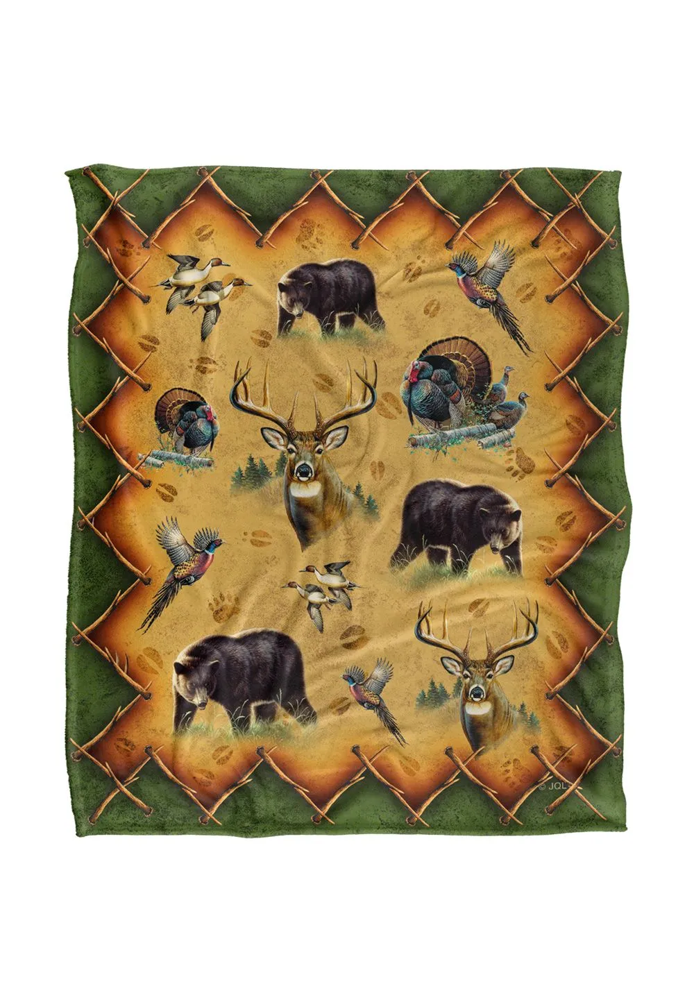 JQ Licensing Cf-Jp Tribal Lodge Hunting Animals Silky Touch Super Soft Throw Blanket 152 X 127 cm in White